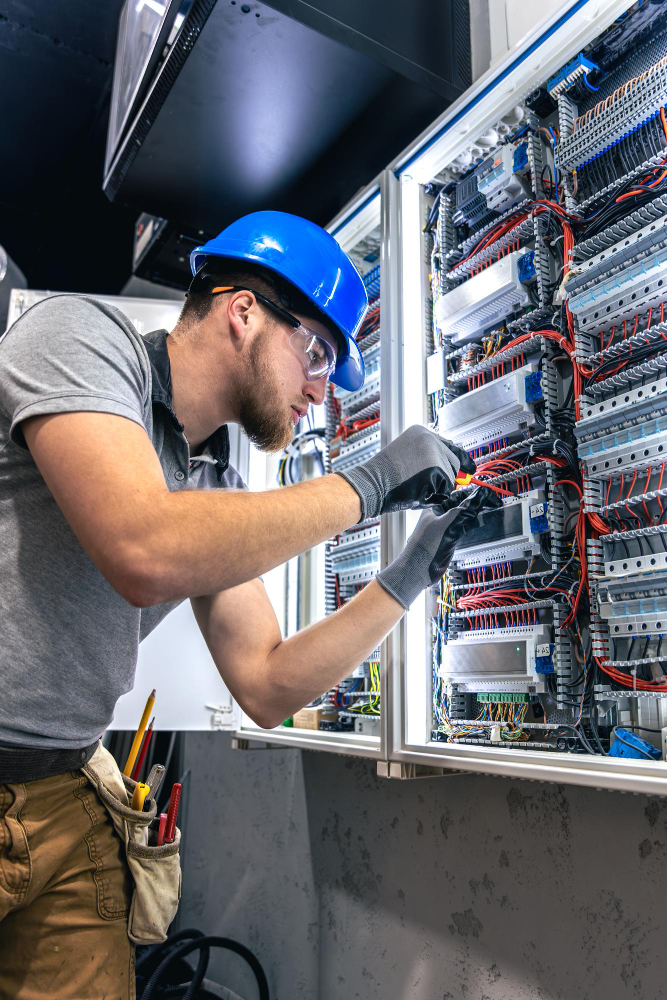 Électricien au travail sur un chantier